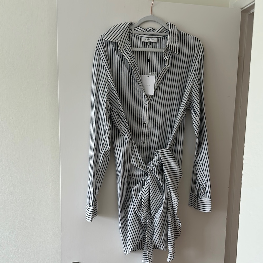 L'Academie Blue and White Striped Shirt Dress